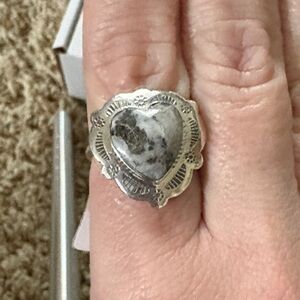 Navajo Made Sonyei Coho White Buffalo & Sterling Silver Adjustable Heart Ring